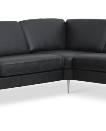 Ask Sæt Hjørnesofa Sort Semianilin Læder Børstet Aluminium