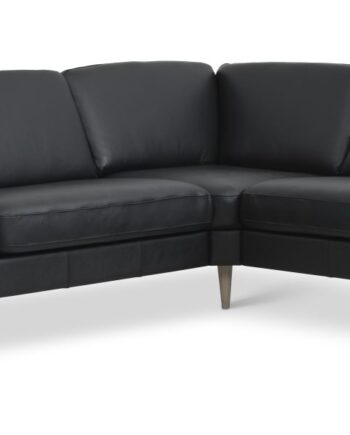 Ask Sæt Hjørnesofa Sort Semianilin Læder Natur Træ