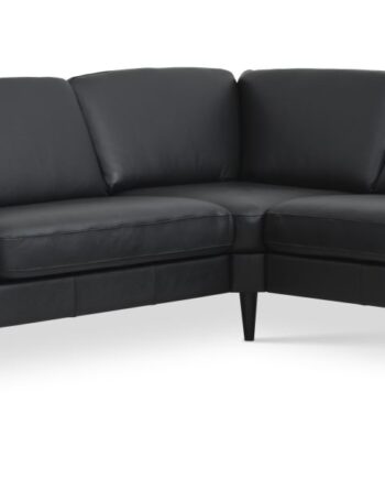Ask Sæt Hjørnesofa Sort Semianilin Læder Sort Træ