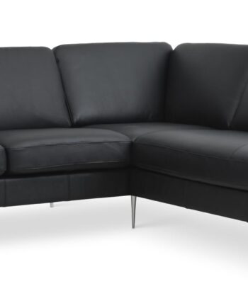 Ask Sæt Lille Sofa Højre Chaiselong Sort Semianilin Læder Børstet Aluminium
