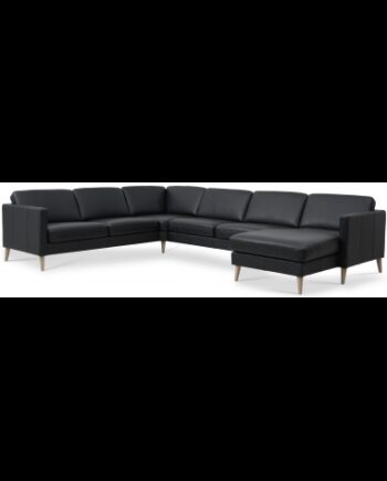 Askset Sofa Semi Anilin Læder B348 D269 Natur Sort