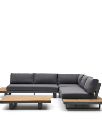 Kave Home Tosqueta Udendørs Loungesæt Pers Hjørnesofa Bord Aluminium Teaktræ Sæt Med