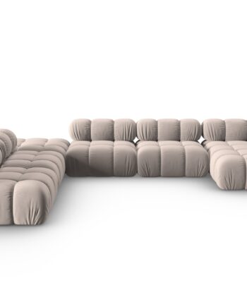 Micadoni Bellis Modular Panoramic Hjørnesofa Venstre Sæder Beige Fløjl Sort Plastik