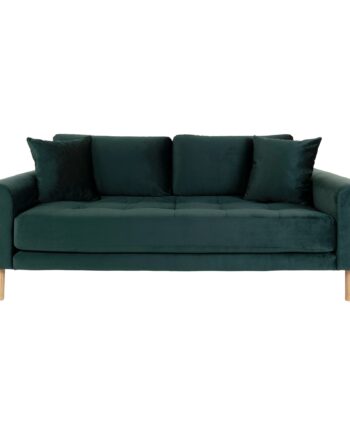 Lido Personers Sofa Personers Sofa Mørkegrøn Velour Med Puder Natur Træben Hn1006