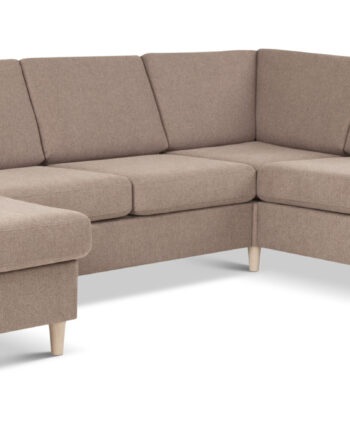 Wendy Set 2c3d Sofa Chaiselong Antelope Beige Polyester Stof Natur Træ