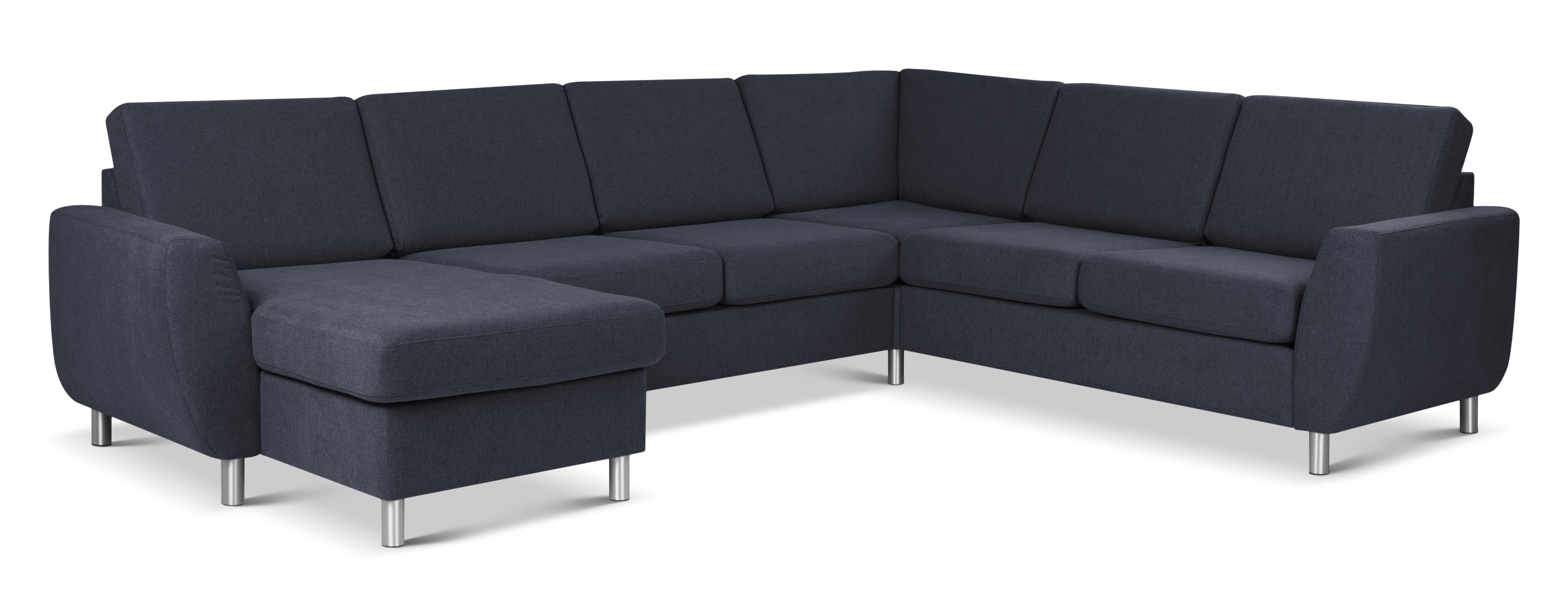 Wendy Set 2c3d Sofa Chaiselong Blå Polyester Stof Børstet Aluminium