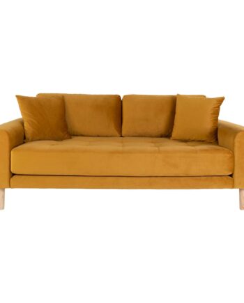 Lido Personers Sofa Personers Sofa Sennepsgul Velour Med Puder Natur Træben Hn1004