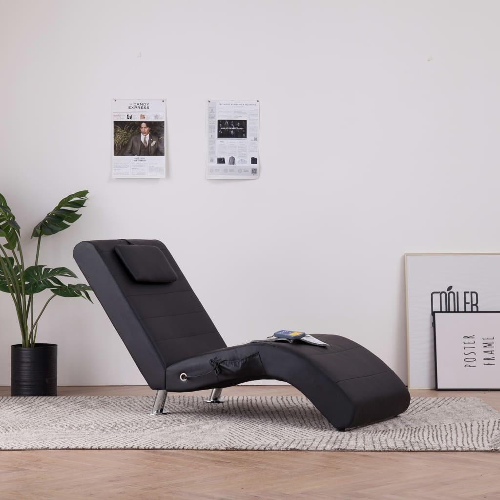 Chaiselong Med Massagefunktion Pude Kunstlæder Sort