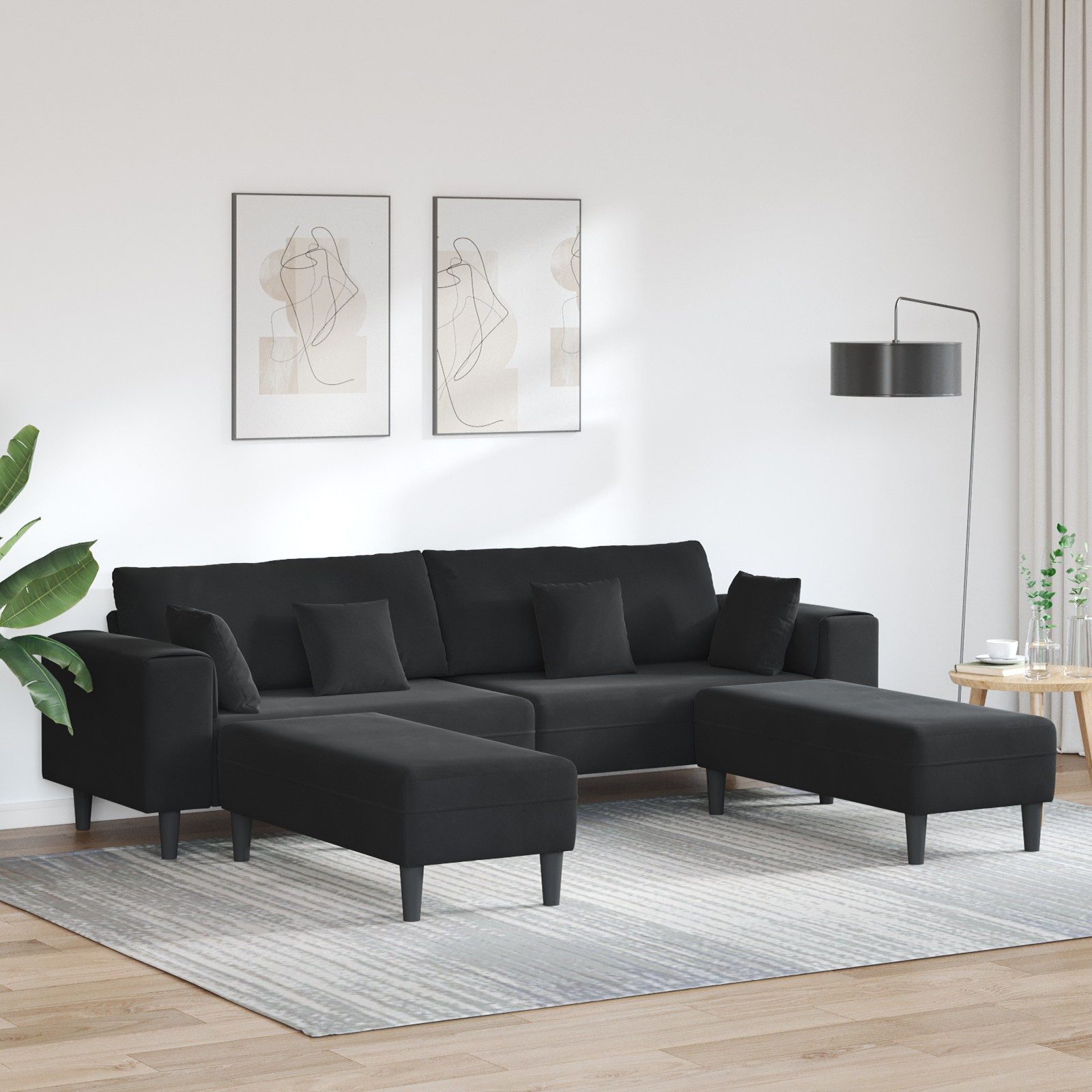 Fløjls Sofa Med Pude Dele Sort 208 Fløjl
