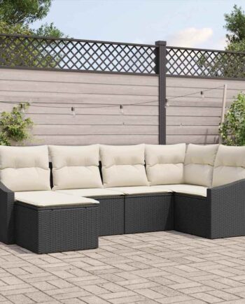 Sofa Sæt Med Pude Dele Polyrattan Sort Cremefarvet