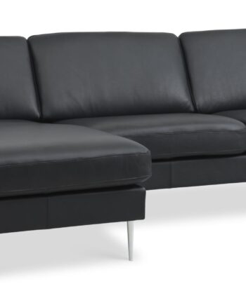 Ask Sæt Sofa Chaiselong Sort Semianilin Læder Børstet Aluminium