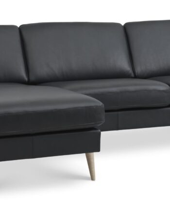 Ask Sæt Sofa Chaiselong Sort Semianilin Læder Natur Træ