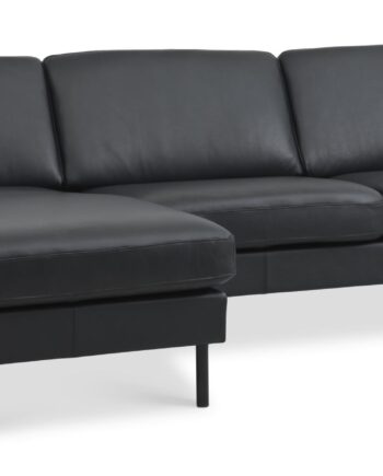 Ask Sæt Sofa Chaiselong Sort Semianilin Læder Sort Metal