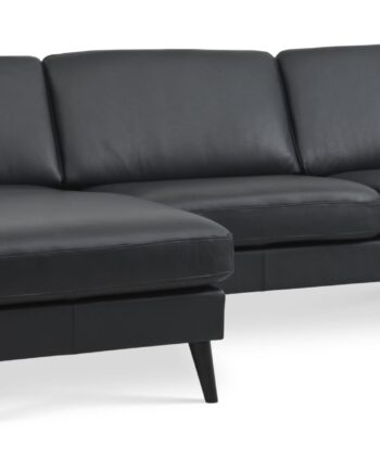 Ask Sæt Sofa Chaiselong Sort Semianilin Læder Sort Træ