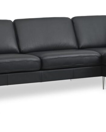 Ask Sæt Sofa Højre Chaiselong Sort Semianilin Læder Børstet Aluminium