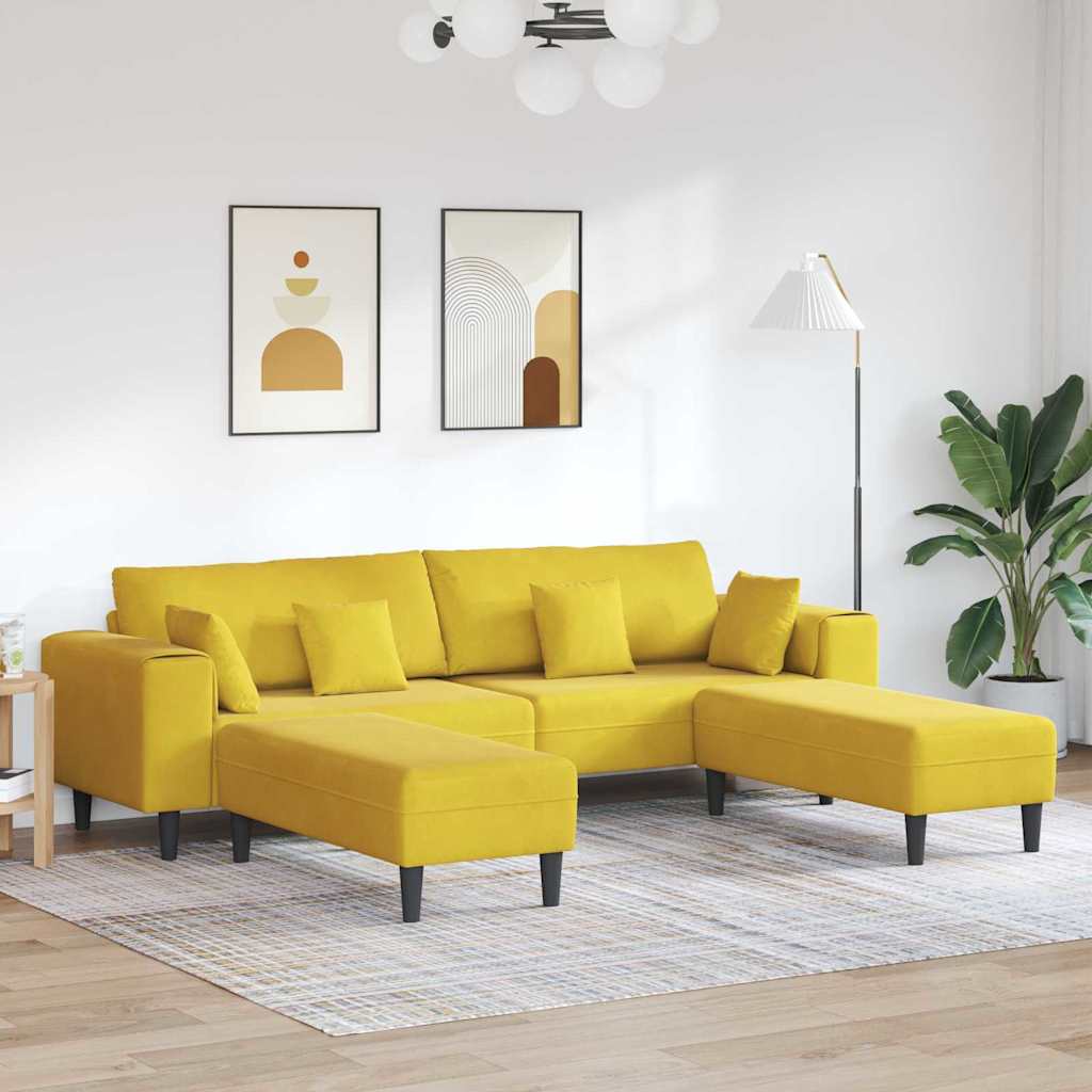 Fløjls Sofa Med Pude Dele Gul 208 Fløjl