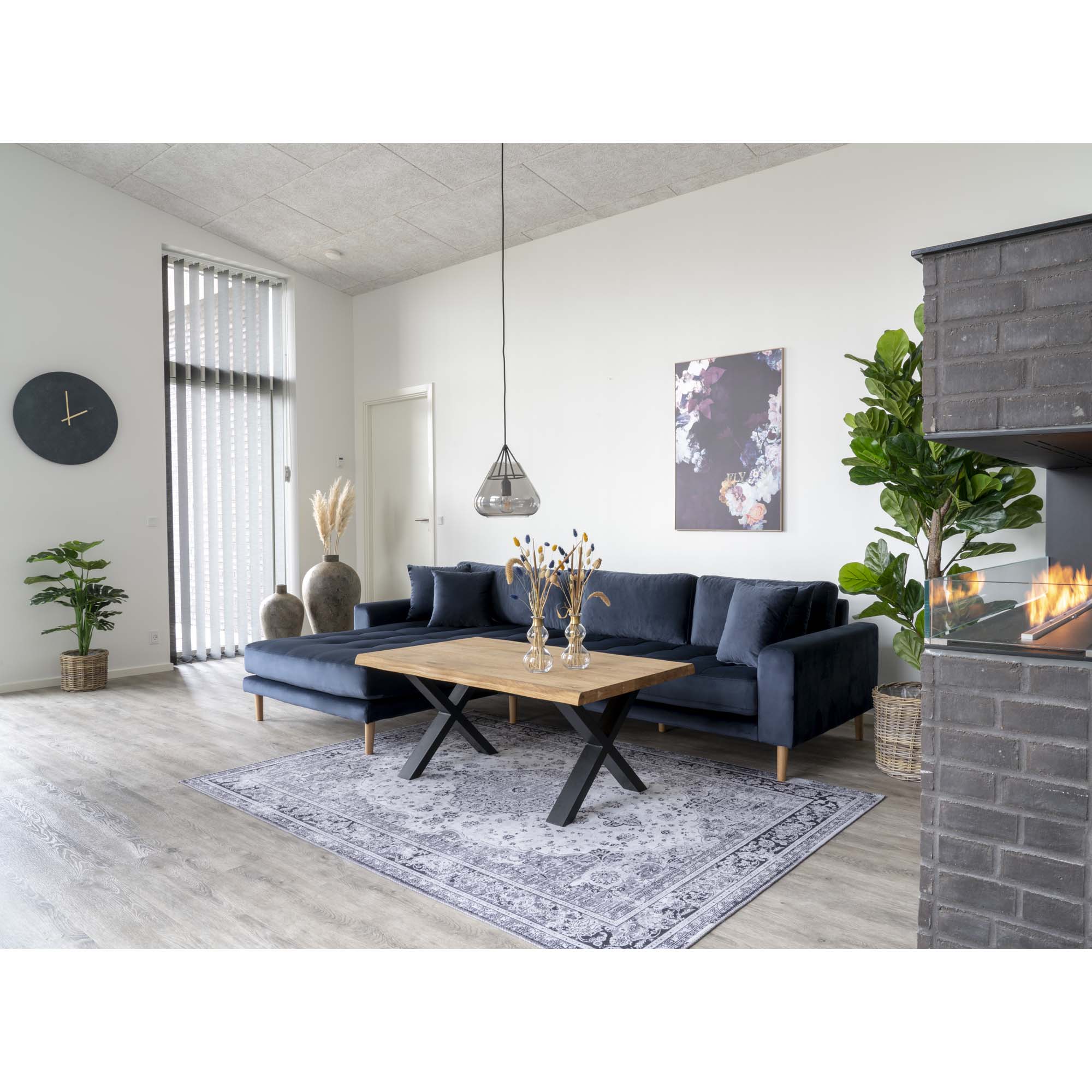 Lido Lounge Sofa Venstrevendt Mørkeblåt Velour Med Fire Puder Hn1005