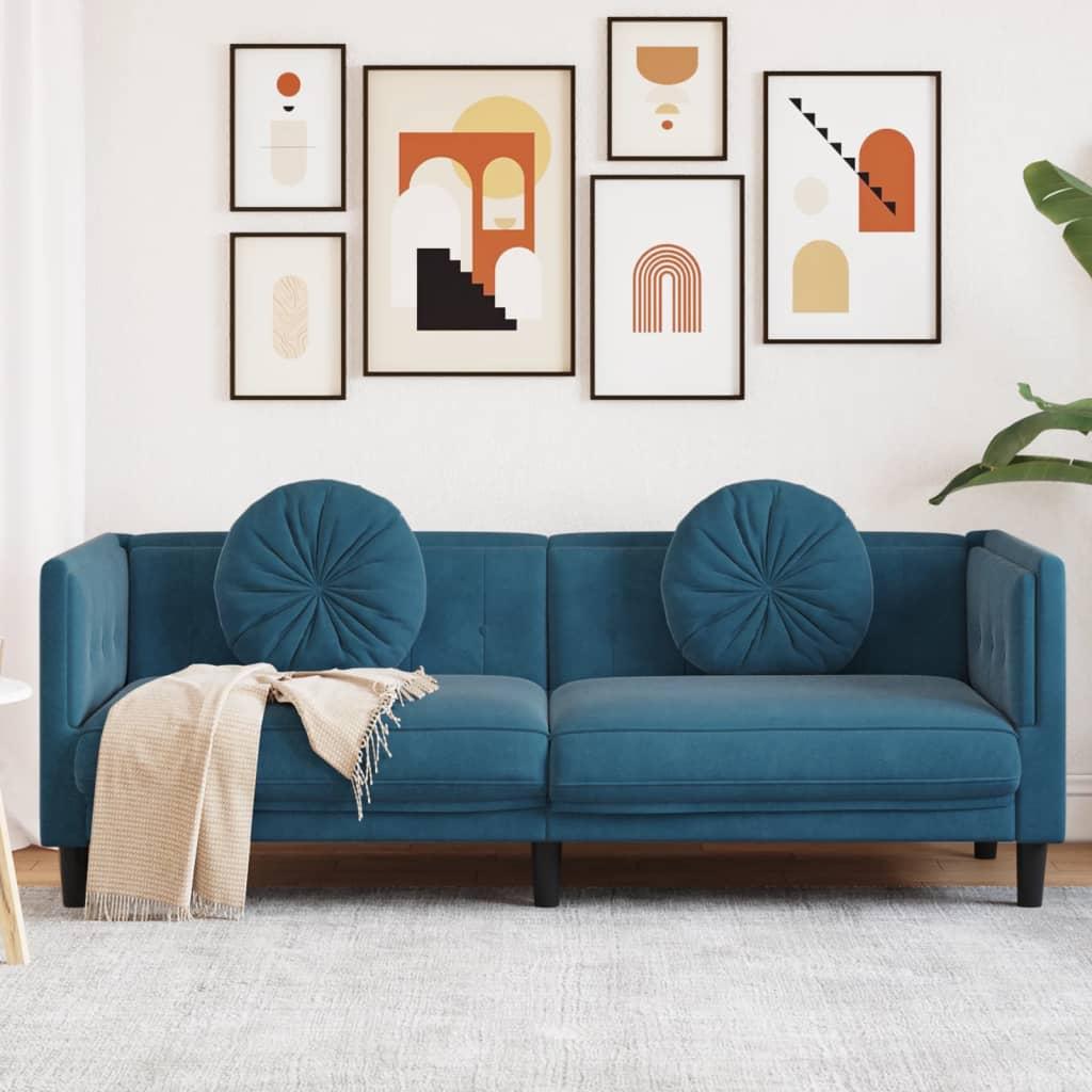 Personers Sofa Velour Med Hynder Blå