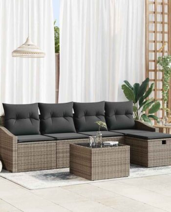 Sofa Sæt Med Pude Med Opbevaring Polyrattan Grå Mørkegrå