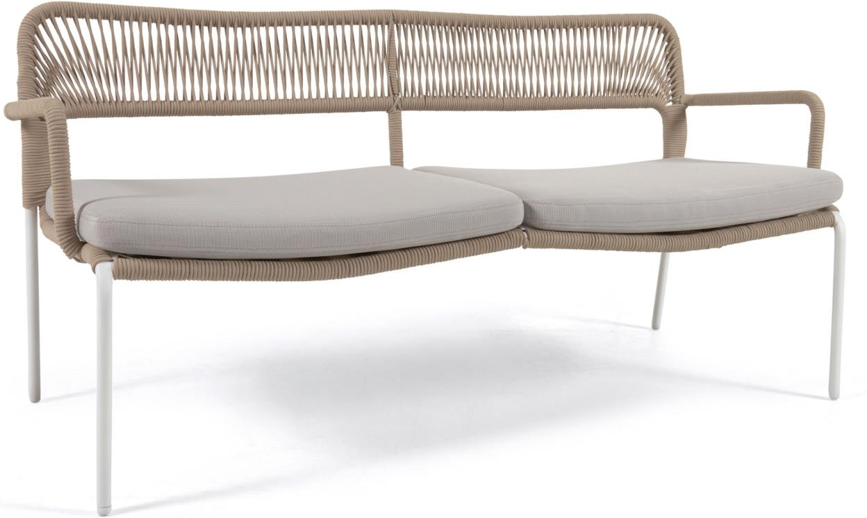 Udendørs Personers Sofa Kave Home Cailin Beige Galvaniseret Stål Med Håndvævet Reb Vandafvisende Puder