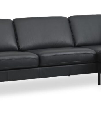 Ask Sæt Sofa Højre Chaiselong Sort Semianilin Læder Sort Metal