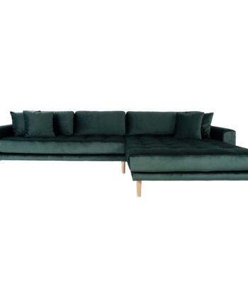 House Nordic Lido Loungesofa Højre Chaiselong Mørkegrøn Velour Natur Træ