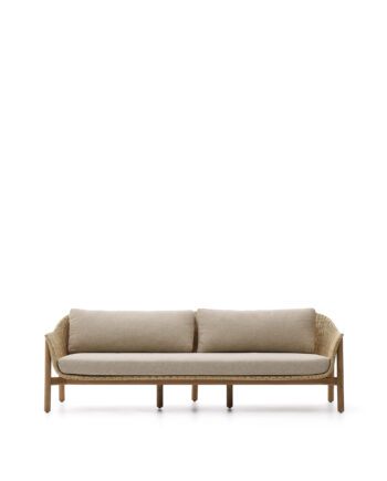 Kave Home Galea Udendørs Pers Sofa Armlæn Hynder Syntetisk Rattan Teaktræ 223cm
