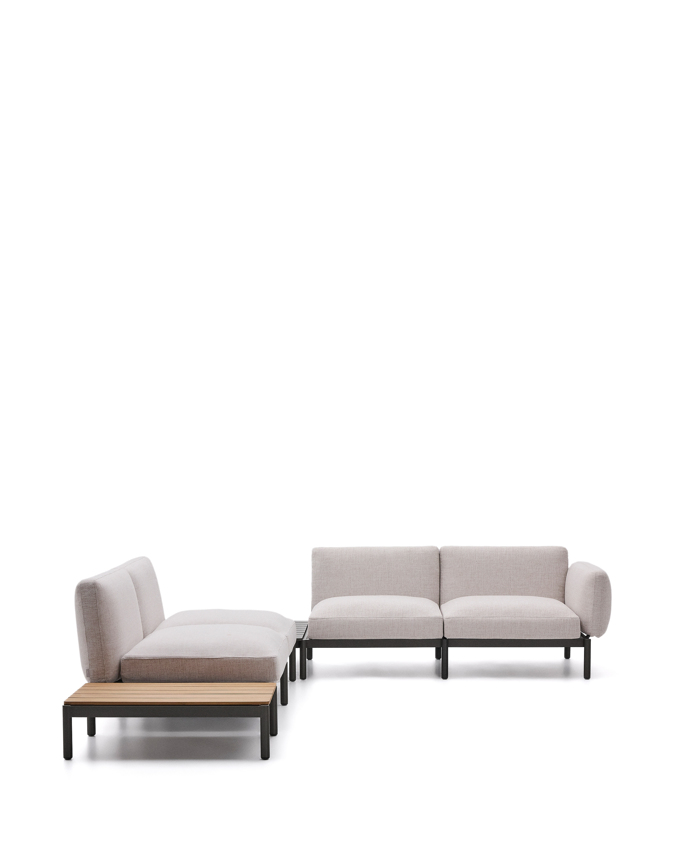 Kave Home Sorells Udendørs Modulær Pers Hjørnesofa Beige Stof Grå Aluminium