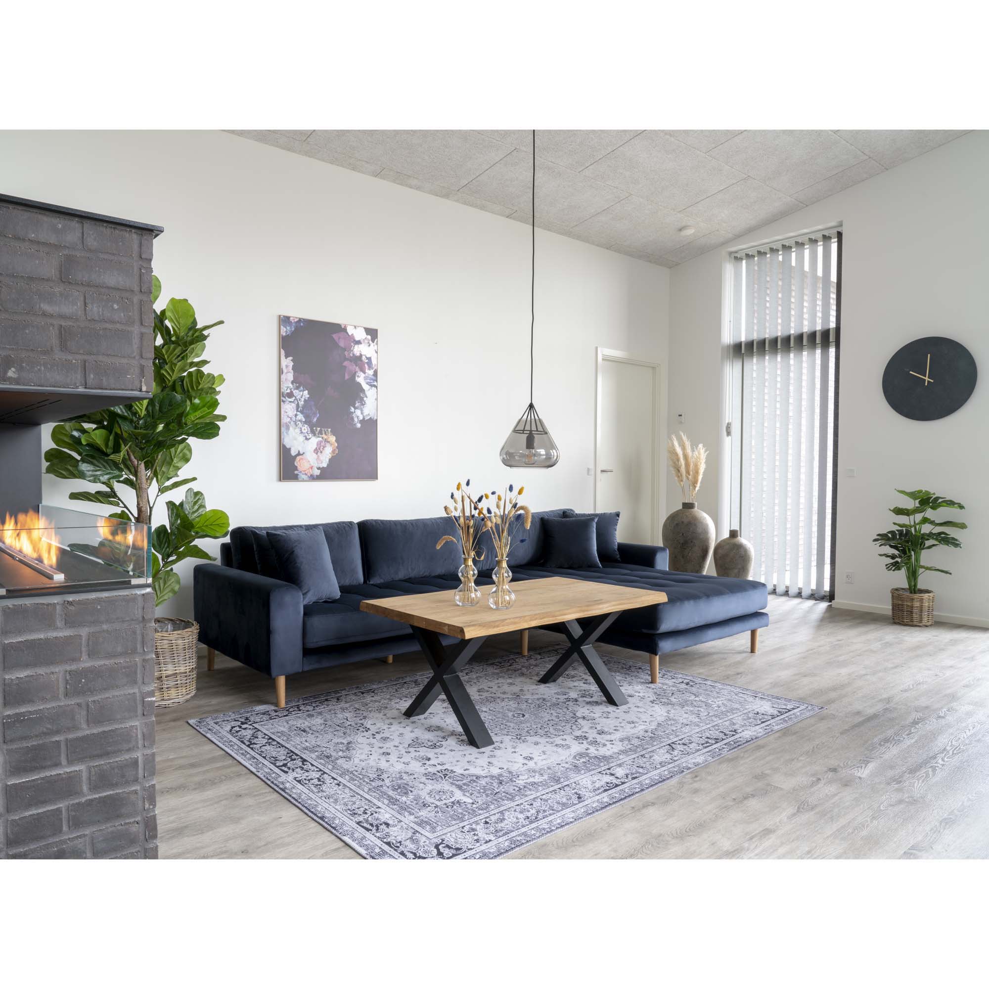 Lido Lounge Sofa Højrevendt Mørkeblåt Velour Med Fire Puder Hn1005