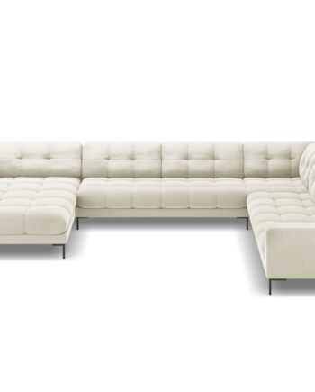 Micadoni Panoramisk Mamaia Pers Hjørnesofa Højre Lys Beige Fløjl Stof Sort Metal