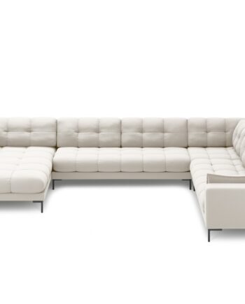 Micadoni Panoramisk Mamaia Pers Hjørnesofa Højre Lys Beige Struktur Stof Sort Metal