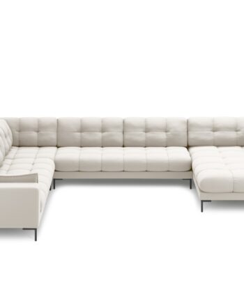 Micadoni Panoramisk Mamaia Pers Hjørnesofa Venstre Lys Beige Struktur Stof Sort Metal