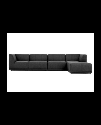 New York Hjørnesofa Med Chaiselong Fem Moduler Grå Polyester Stof Sort Plastik
