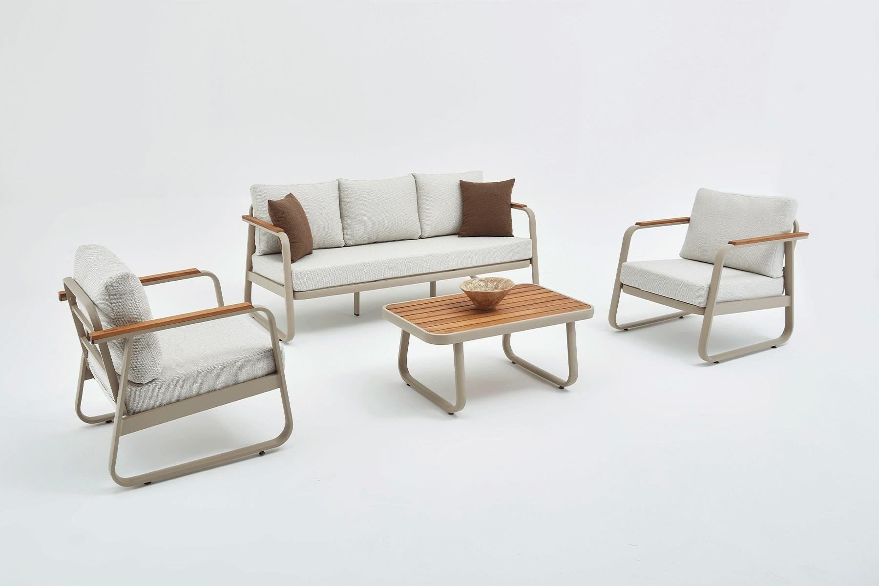 Nordvrk Rio Udendørs Loungesæt Stole Sofa Bord Beige Hynder Beige Aluminium