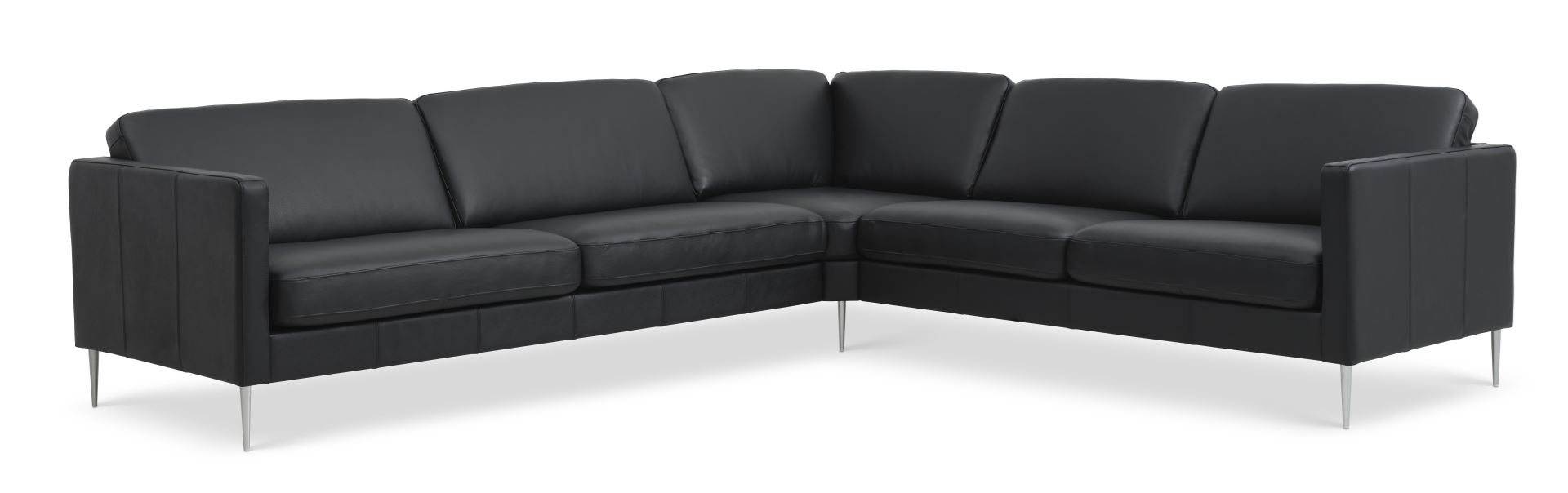 Ask Sæt Hjørnesofa Sort Semianilin Læder Børstet Aluminium