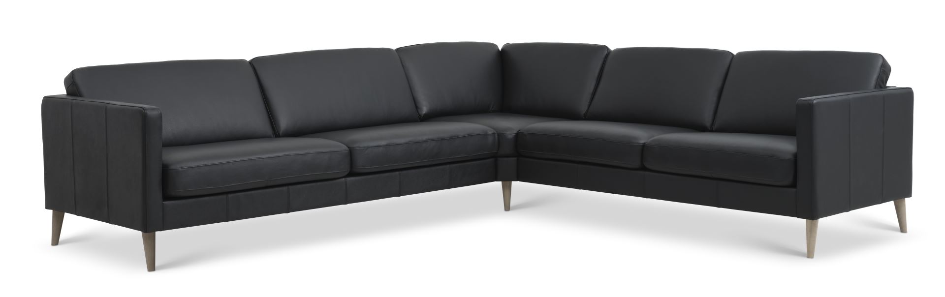 Ask Sæt Hjørnesofa Sort Semianilin Læder Natur Træ