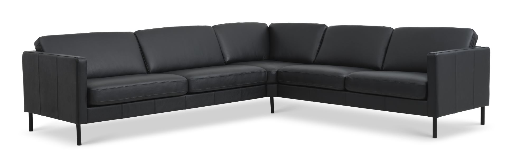 Ask Sæt Hjørnesofa Sort Semianilin Læder Sort Metal