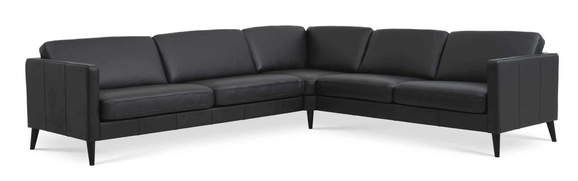 Ask Sæt Hjørnesofa Sort Semianilin Læder Sort Træ
