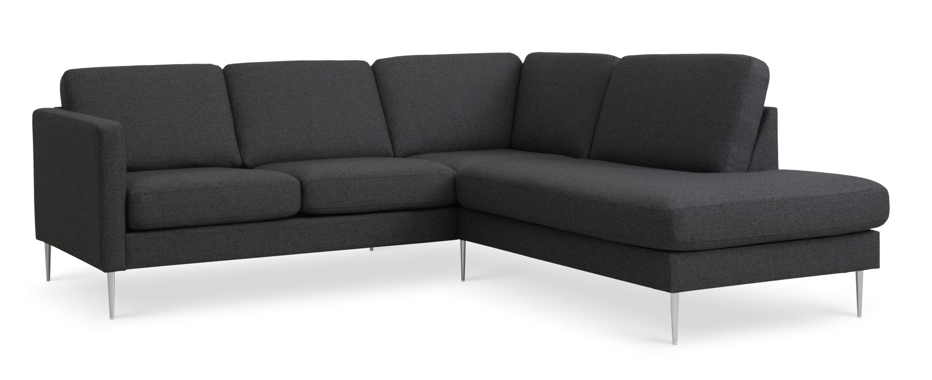 Ask Sæt Lille Sofa Højre Chaiselong Antracitgrå Polyester Stof Børstet Aluminium
