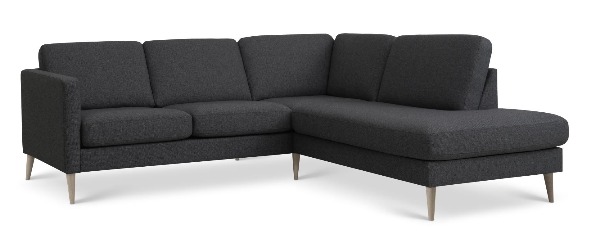 Ask Sæt Lille Sofa Højre Chaiselong Antracitgrå Polyester Stof Natur Træ