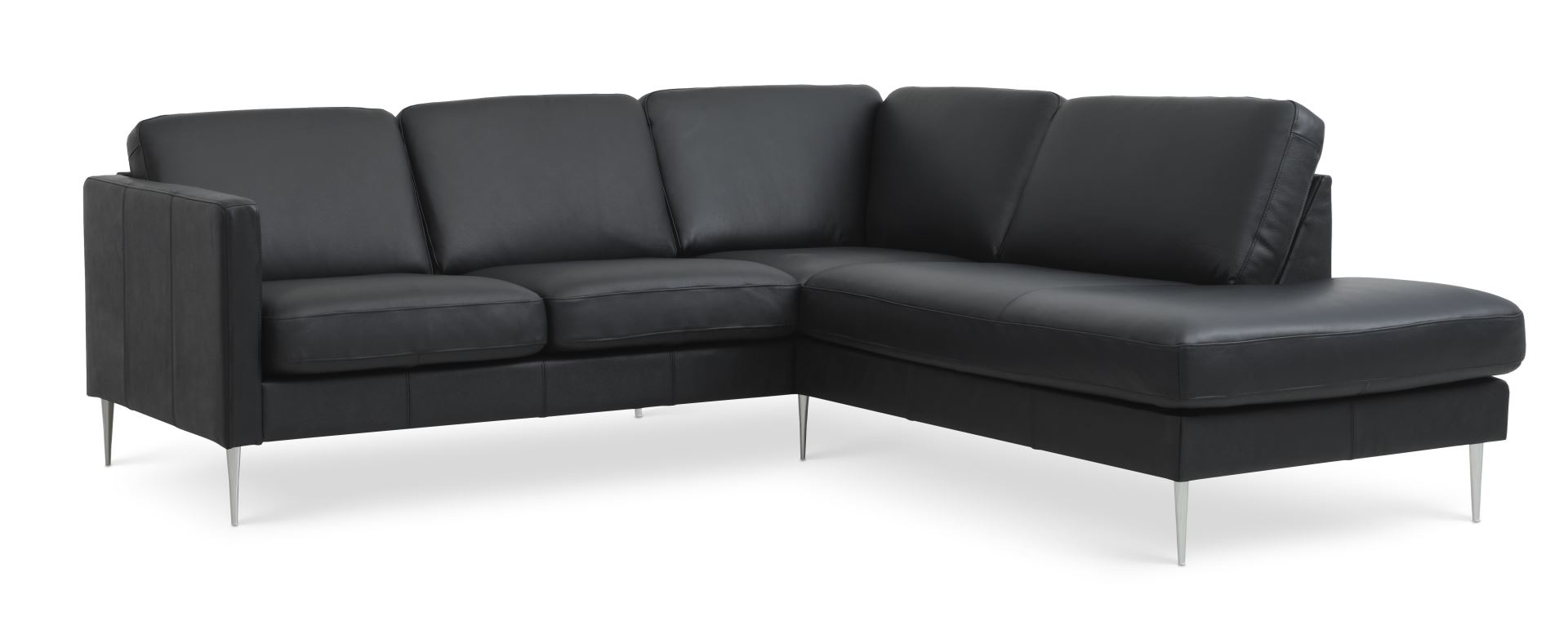 Ask Sæt Lille Sofa Højre Chaiselong Sort Semianilin Læder Børstet Aluminium