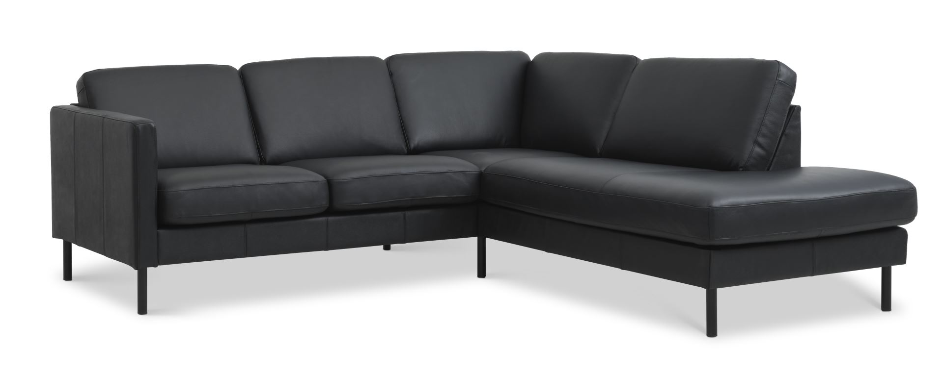 Ask Sæt Lille Sofa Højre Chaiselong Sort Semianilin Læder Sort Metal