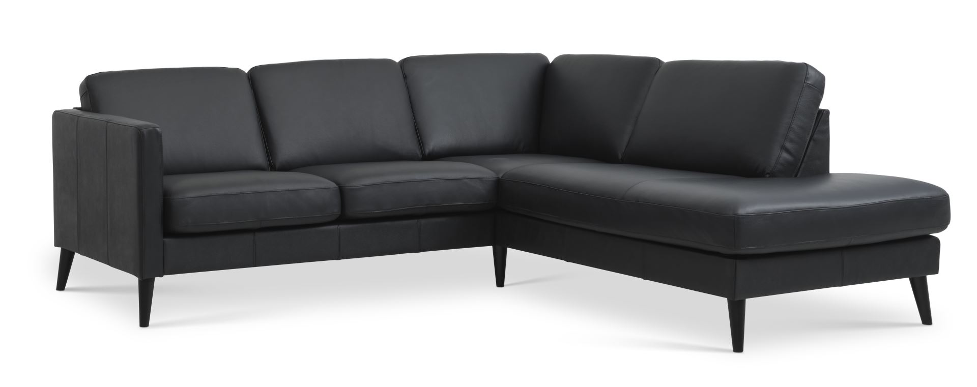Ask Sæt Lille Sofa Højre Chaiselong Sort Semianilin Læder Sort Træ