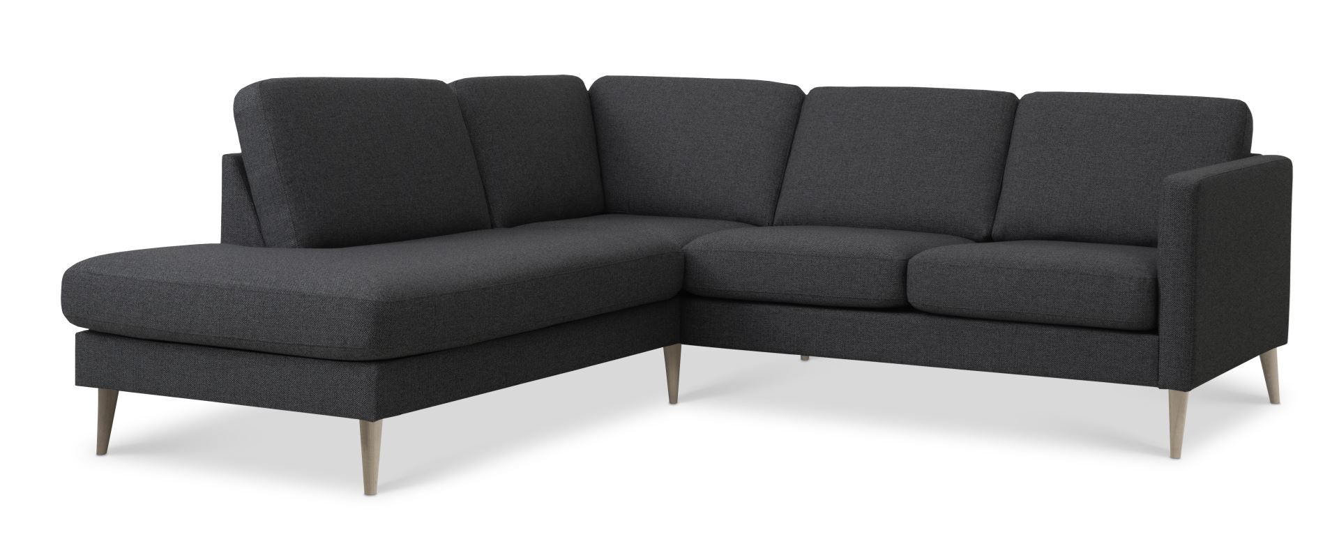 Ask Sæt Lille Sofa Venstre Chaiselong Antracitgrå Polyester Stof Natur Træ