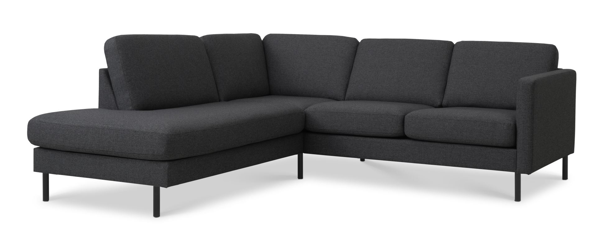 Ask Sæt Lille Sofa Venstre Chaiselong Antracitgrå Polyester Stof Sort Metal