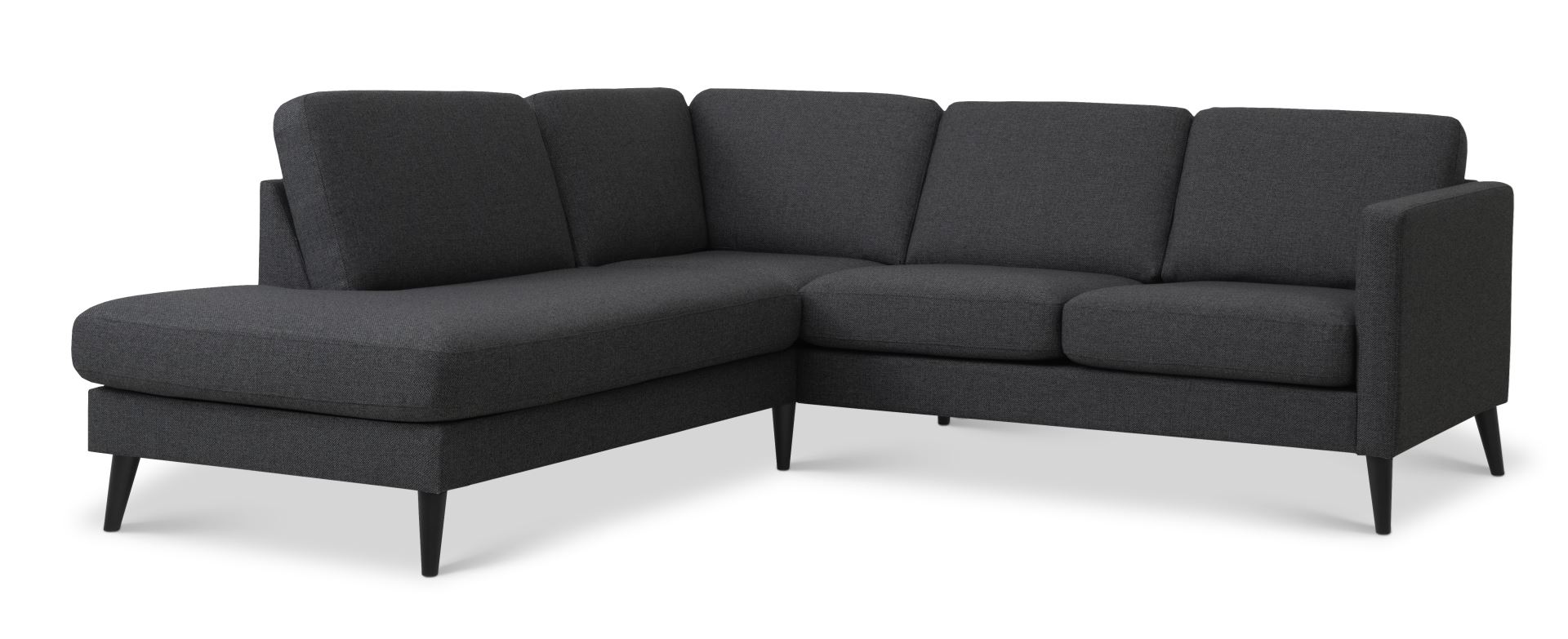 Ask Sæt Lille Sofa Venstre Chaiselong Antracitgrå Polyester Stof Sort Træ