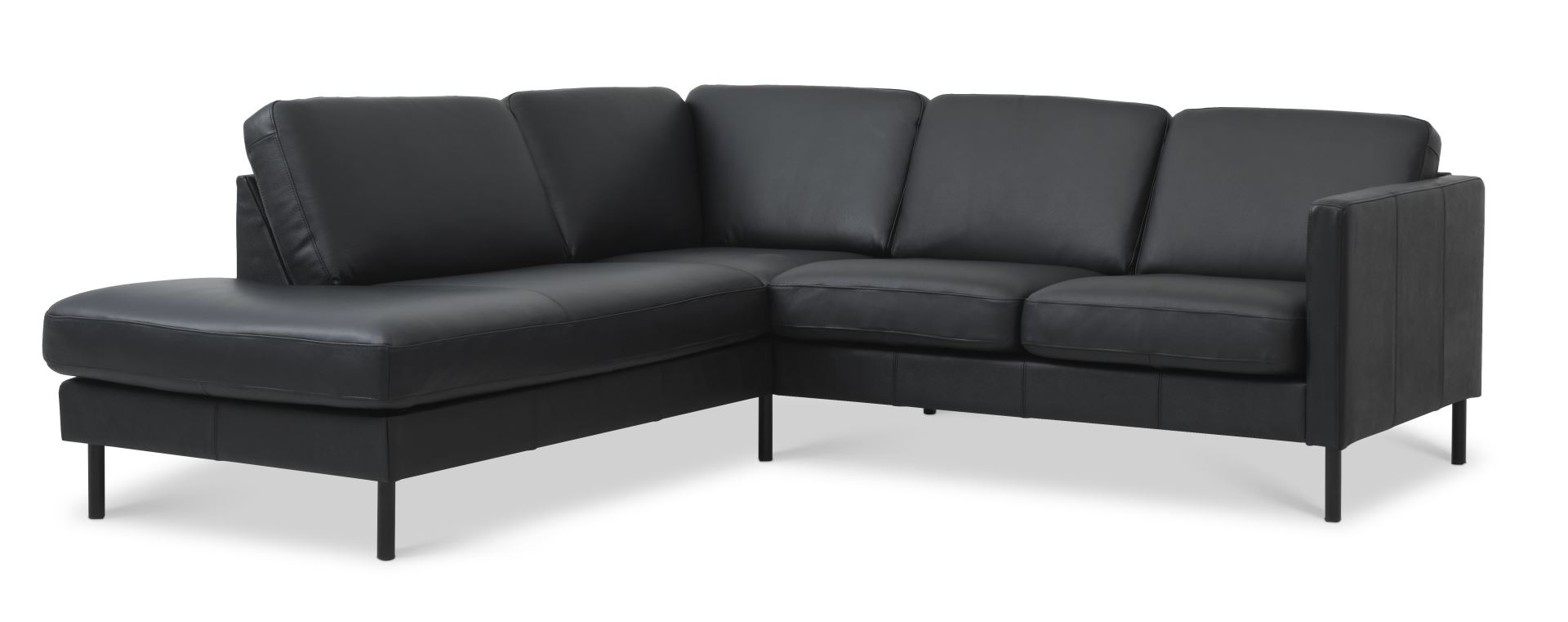 Ask Sæt Lille Sofa Venstre Chaiselong Sort Semianilin Læder Sort Metal
