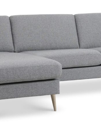 Ask Sæt Sofa Chaiselong Lys Granitgrå Polyester Stof Natur Træ