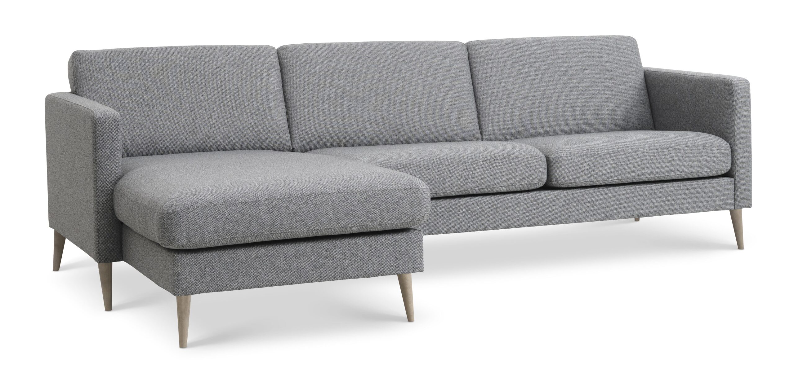 Ask Sæt Sofa Chaiselong Lys Granitgrå Polyester Stof Natur Træ