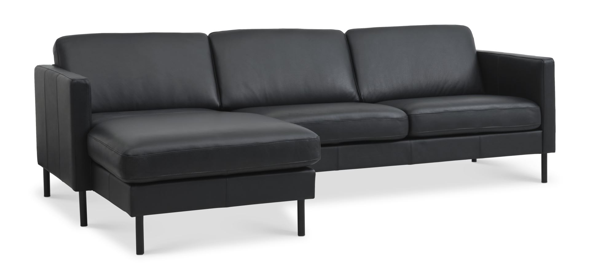 Ask Sæt Sofa Chaiselong Sort Semianilin Læder Sort Metal